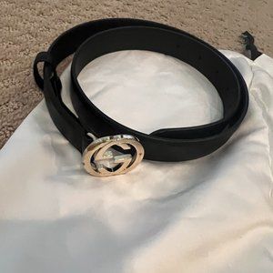 Gucci Leather Belt Interlocking GG Buckle Sz 80 Black EUC